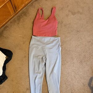 Stylish Pink and Gray Women's Workout Tank Top and Leggings